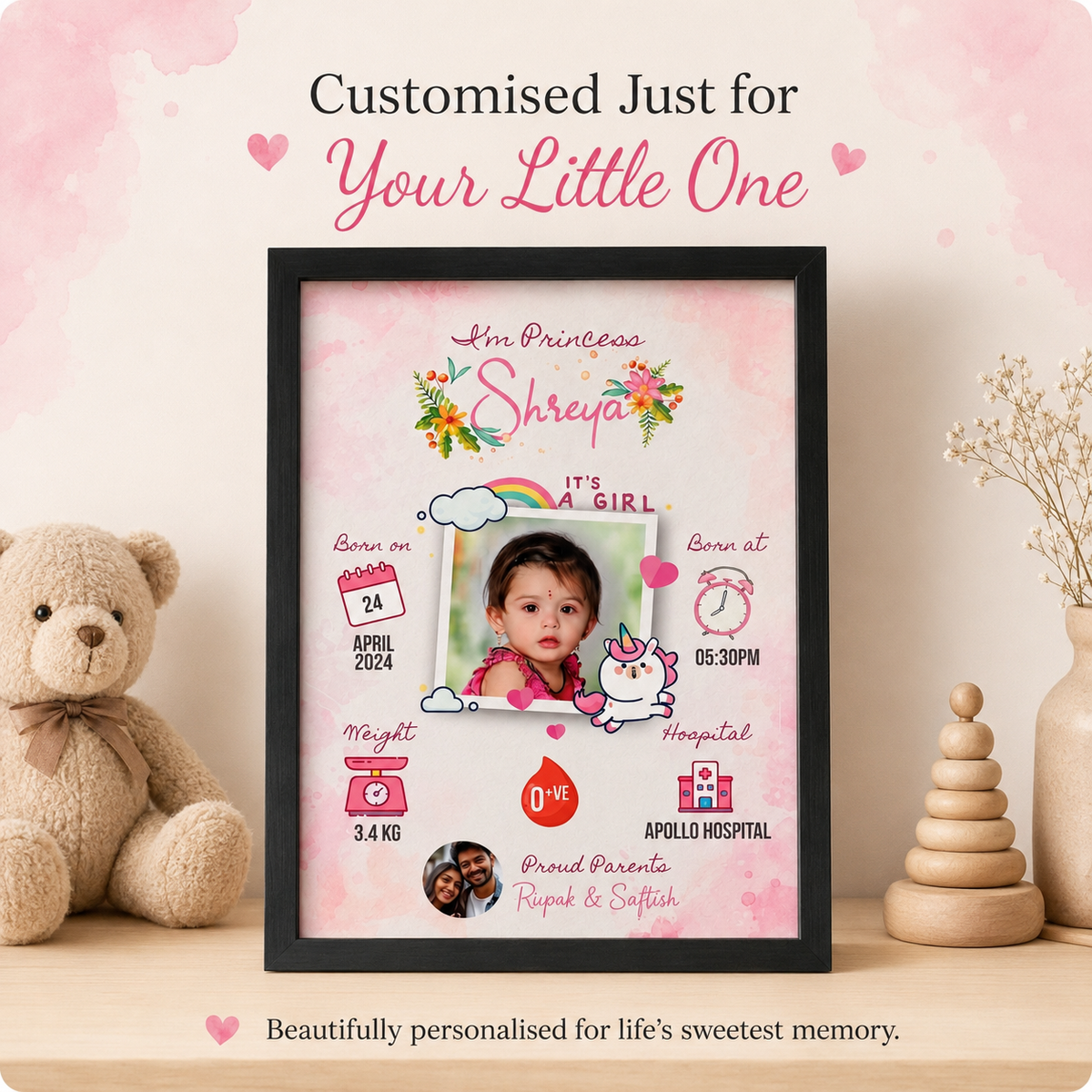 Personalised Baby Birth Details Photo Frame