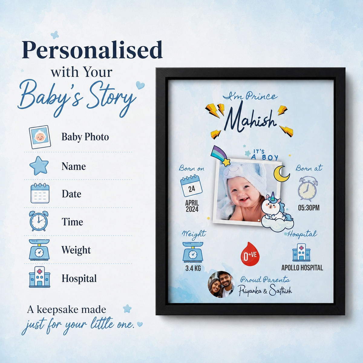 Personalised Baby Birth Details Photo Frame