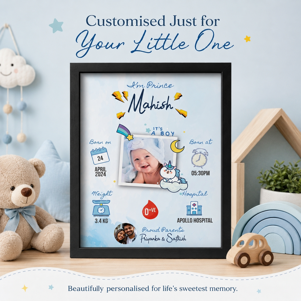 Personalised Baby Birth Details Photo Frame