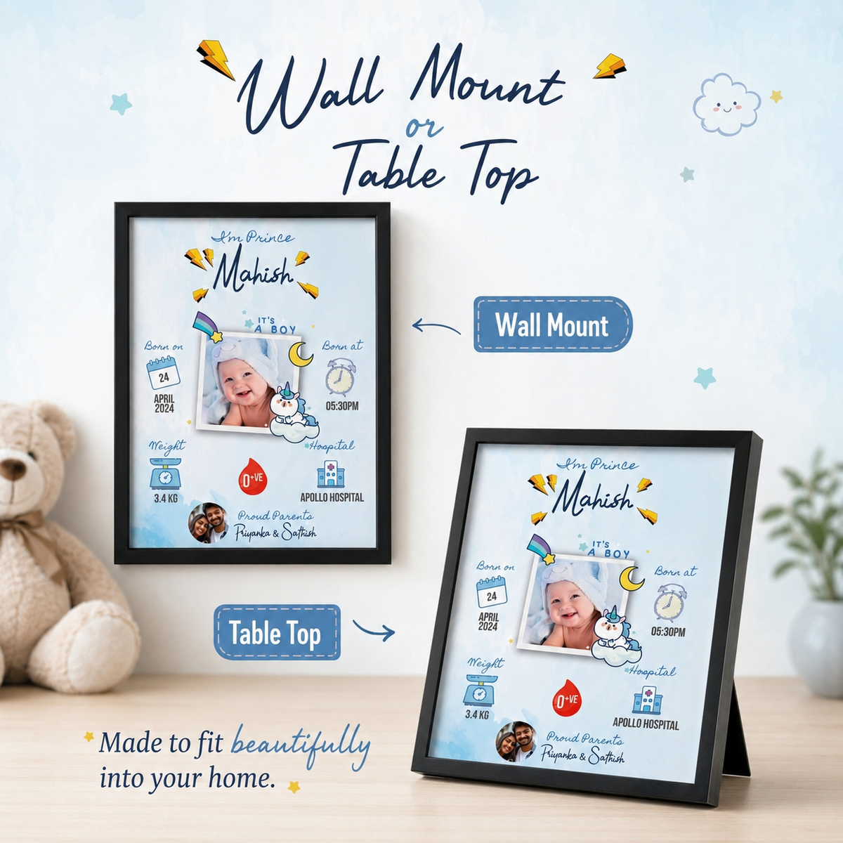 Personalised Baby Birth Details Photo Frame