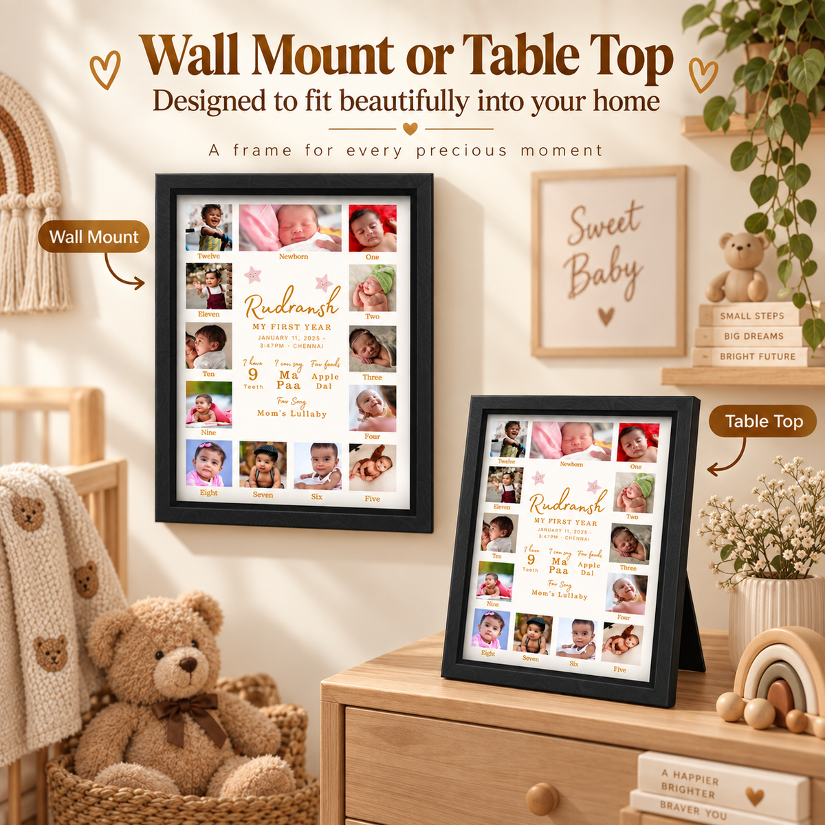 Baby First Year Milestone Frame | 12 Month Photo Collage | Personalised 1st Birthday Gift