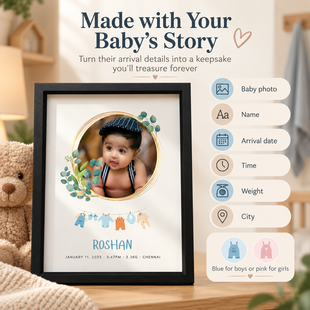 Baby Birth Keepsake Frame | Personalised Newborn Photo Frame | Boy & Girl