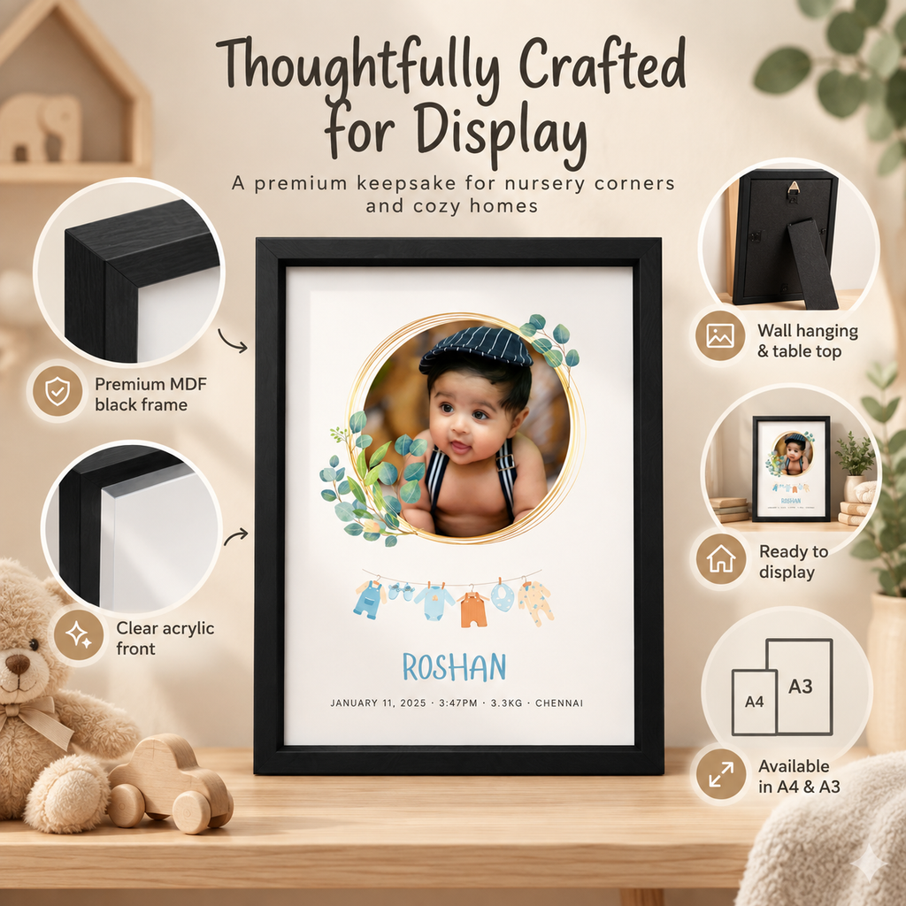 Baby Birth Keepsake Frame | Personalised Newborn Photo Frame | Boy & Girl
