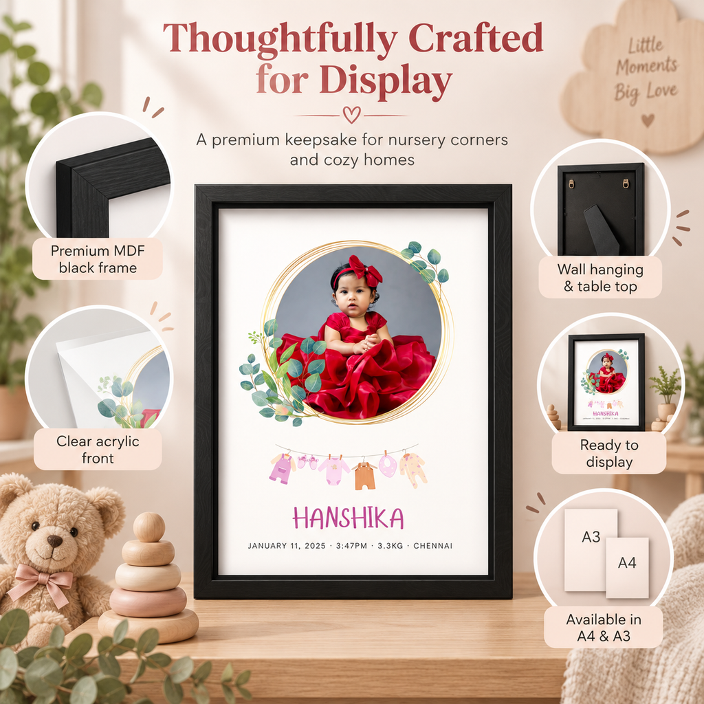 Baby Birth Keepsake Frame | Personalised Newborn Photo Frame | Boy & Girl