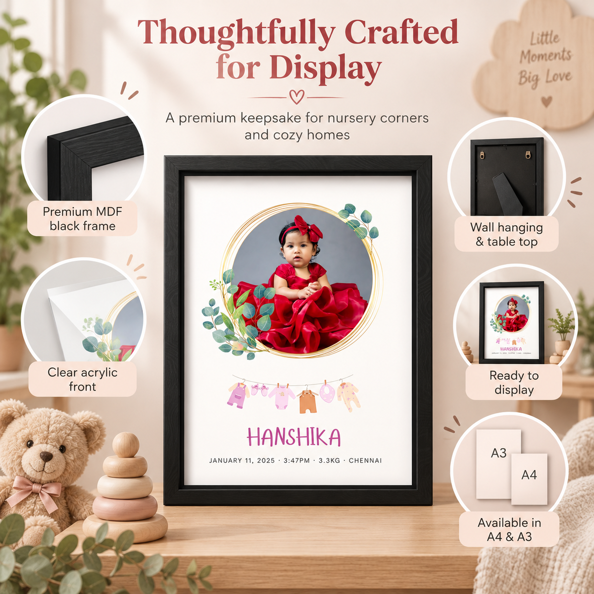 Baby Birth Keepsake Frame | Personalised Newborn Photo Frame | Boy & Girl