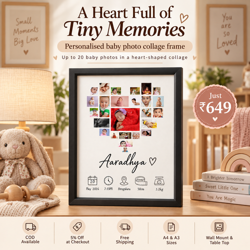 Baby Heart Photo Collage Frame | Personalised Birth Stats Keepsake