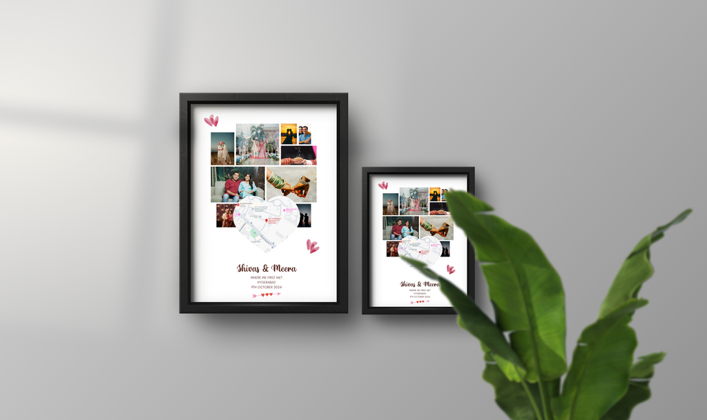 Personalised Couple First Met Frame | Heart Photo Collage with Location Map