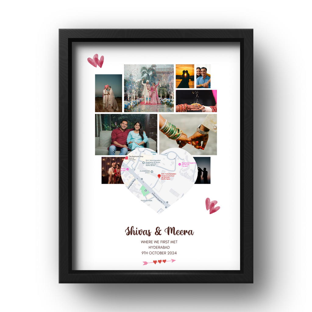 Personalised Couple First Met Frame | Heart Photo Collage with Location Map