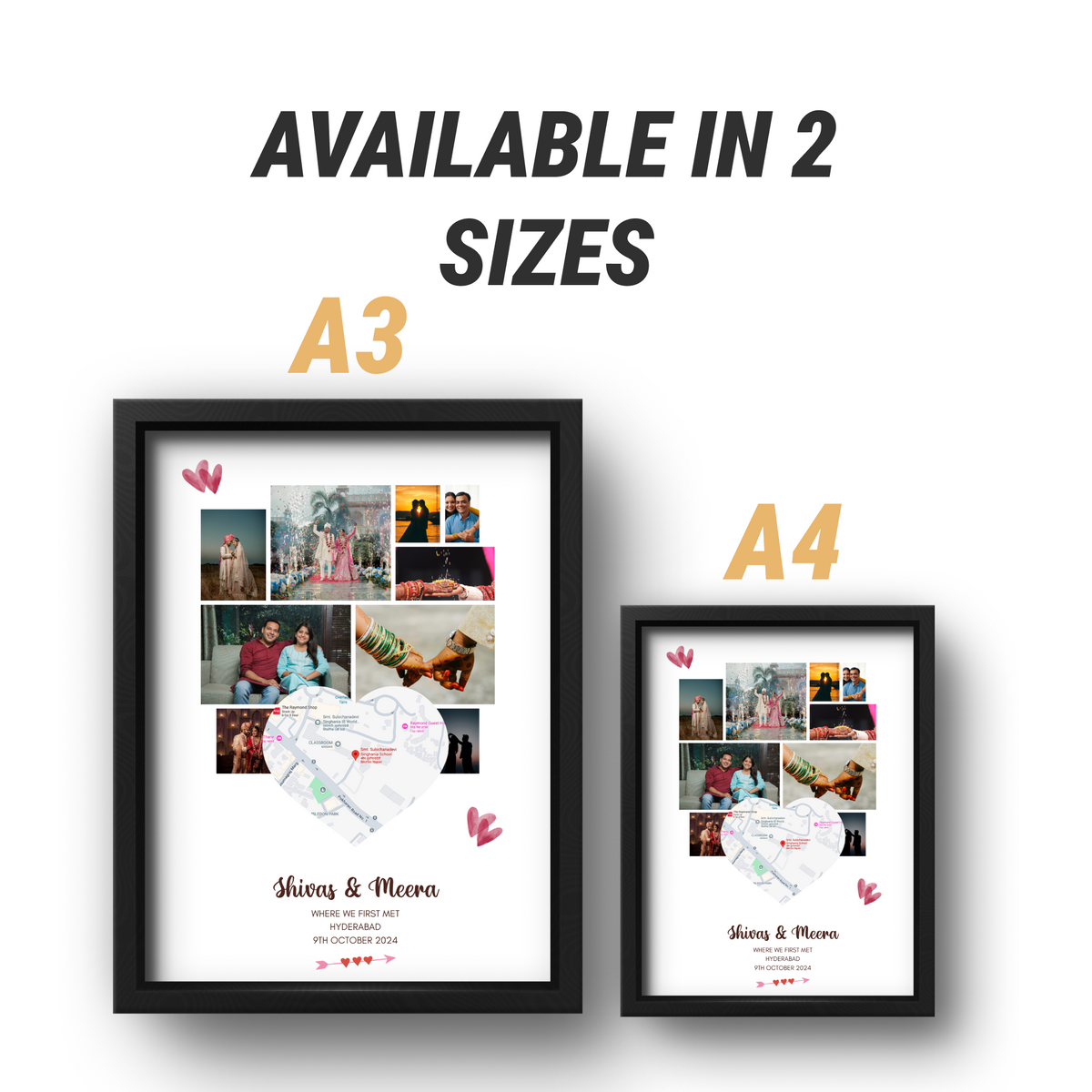 Personalised Couple First Met Frame | Heart Photo Collage with Location Map