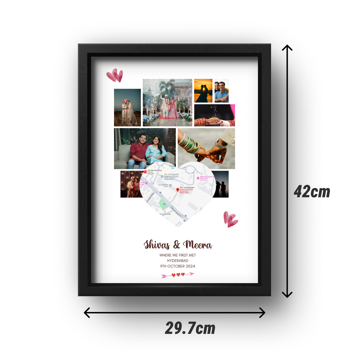 Personalised Couple First Met Frame | Heart Photo Collage with Location Map