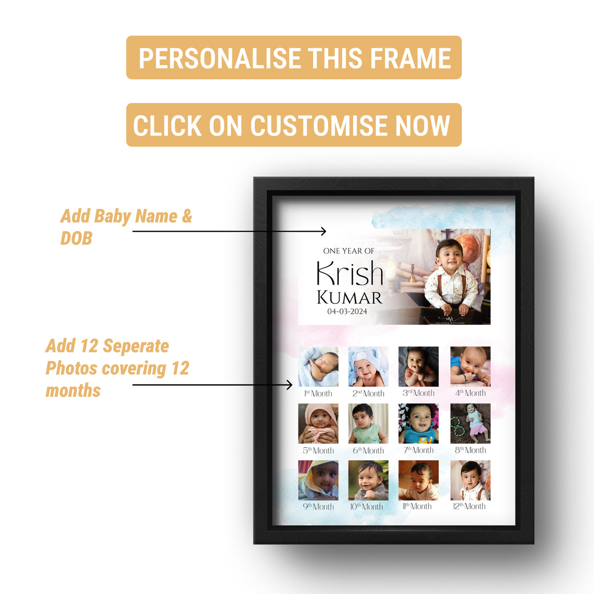 Baby 12 Months Milestone Photo Frame