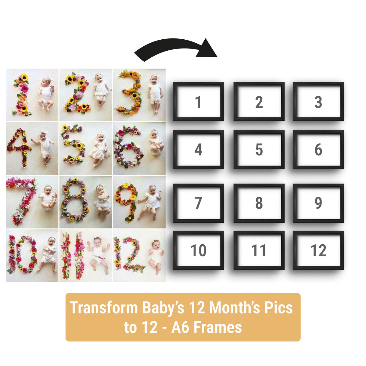 Baby 1–12 Month Milestone Photo Frame Set