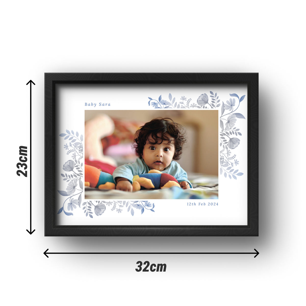 Baby Photo Frame with Name & Date – Floral Design