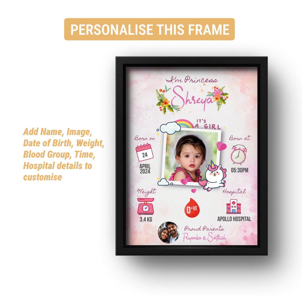 Personalised Baby Birth Details Photo Frame