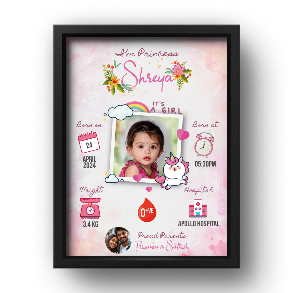 Personalised Baby Birth Details Photo Frame