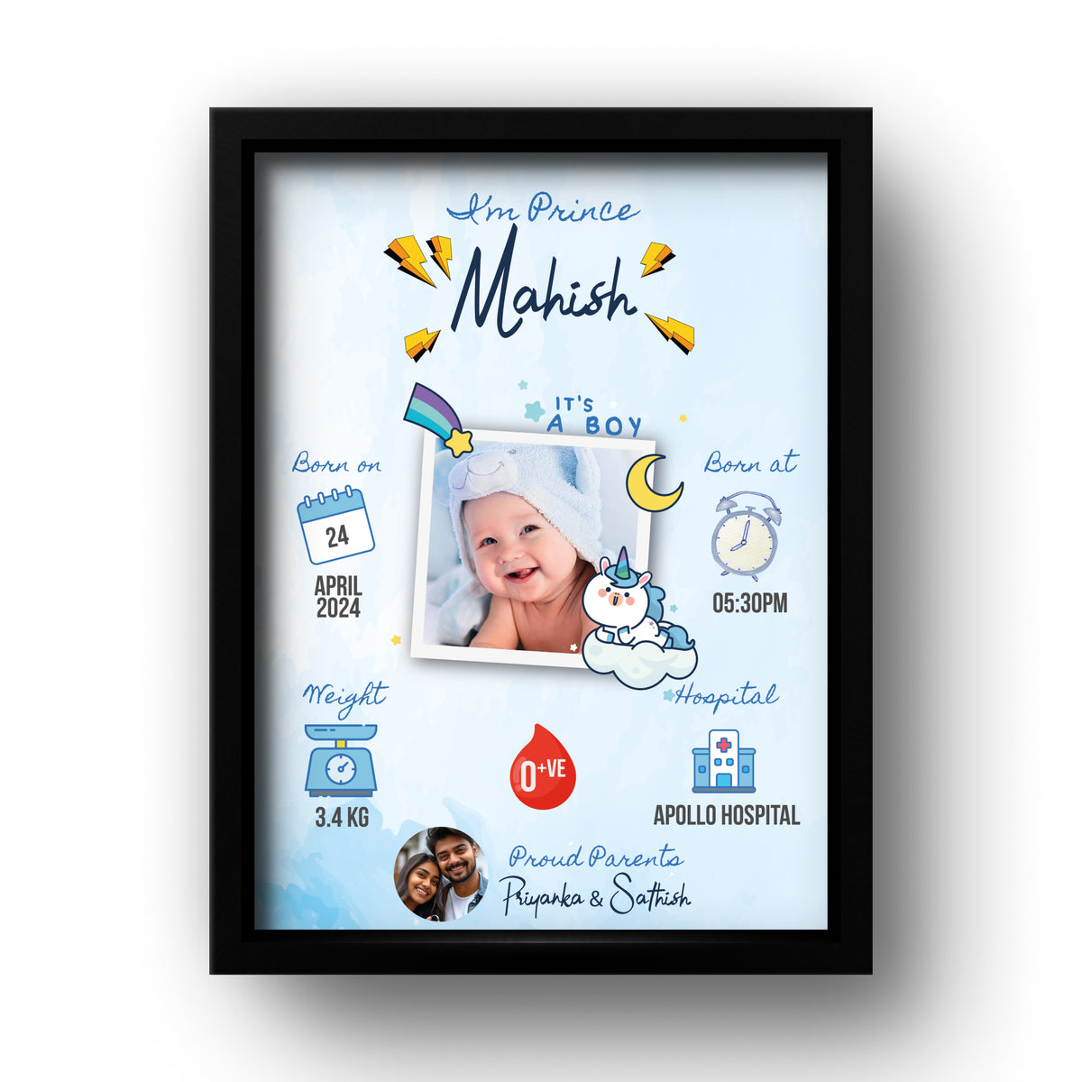 Personalised Baby Birth Details Photo Frame