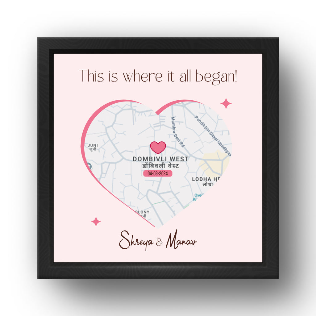 Personalized First Met Location Map Frame