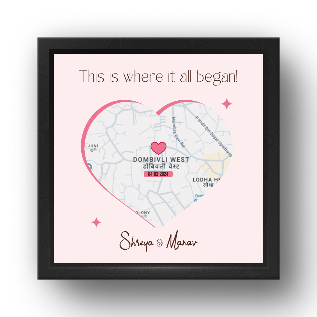 Personalized First Met Location Map Frame