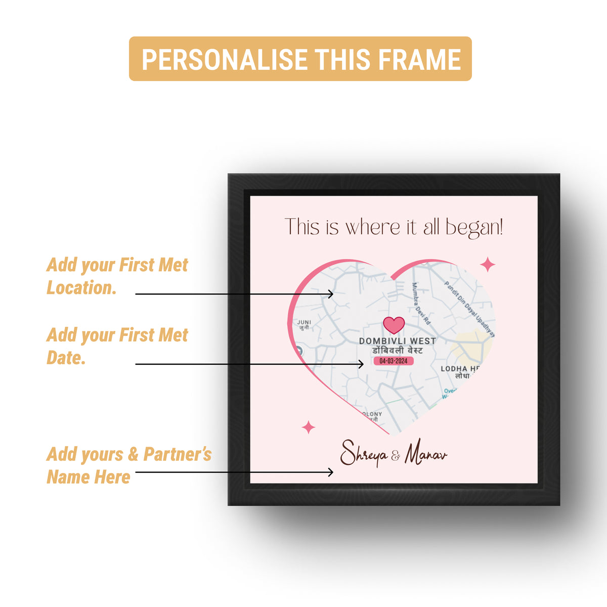Personalized First Met Location Map Frame