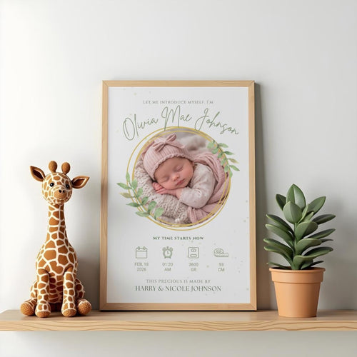 Baby Birth Announcement Poster - Personalised Birth Stats Print
