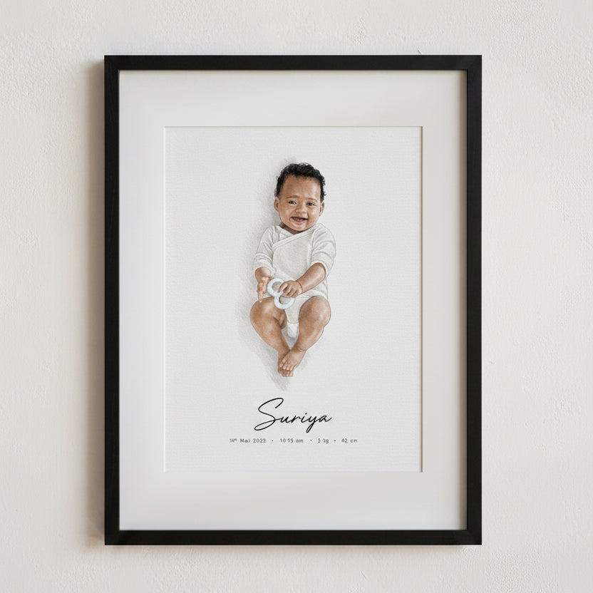 Custom Baby Watercolour Portrait - Personalised Newborn Art Print