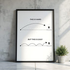 Bright modern room with framed This Is Hard But This Is Easy wall art
