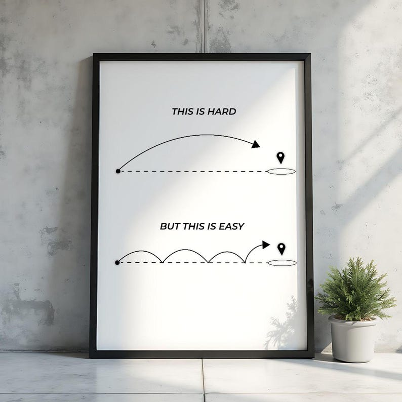 Bright modern room with framed This Is Hard But This Is Easy wall art