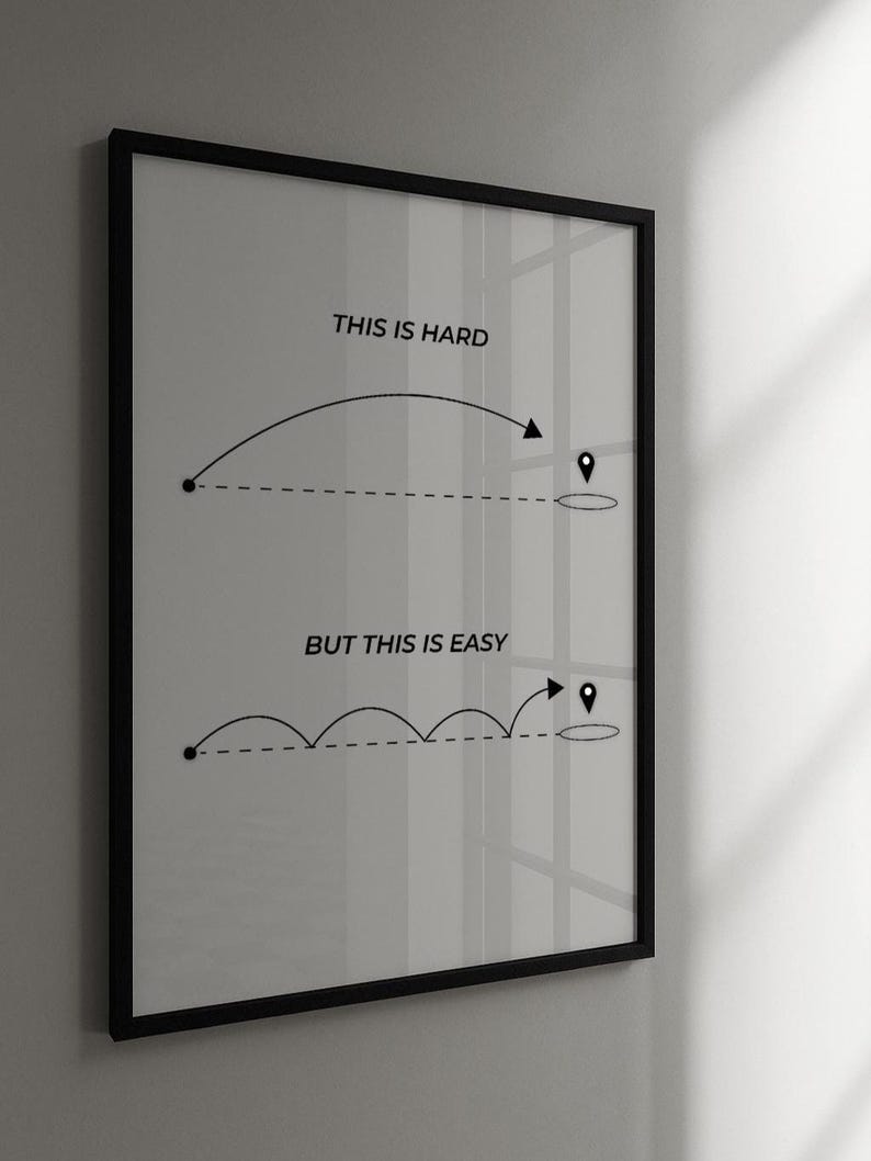 Black frame poster on wall — inspirational minimalist quote art for hallway or bedroom