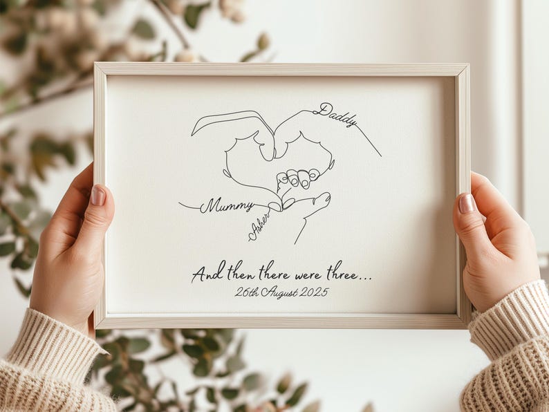 Personalised Family Hands Line Art Print - New Baby Keepsake