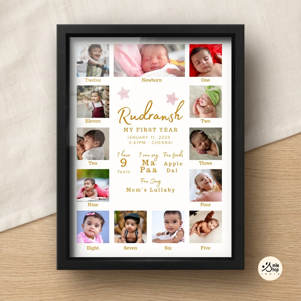 Baby First Year Milestone Frame | 12 Month Photo Collage | Personalised 1st Birthday Gift