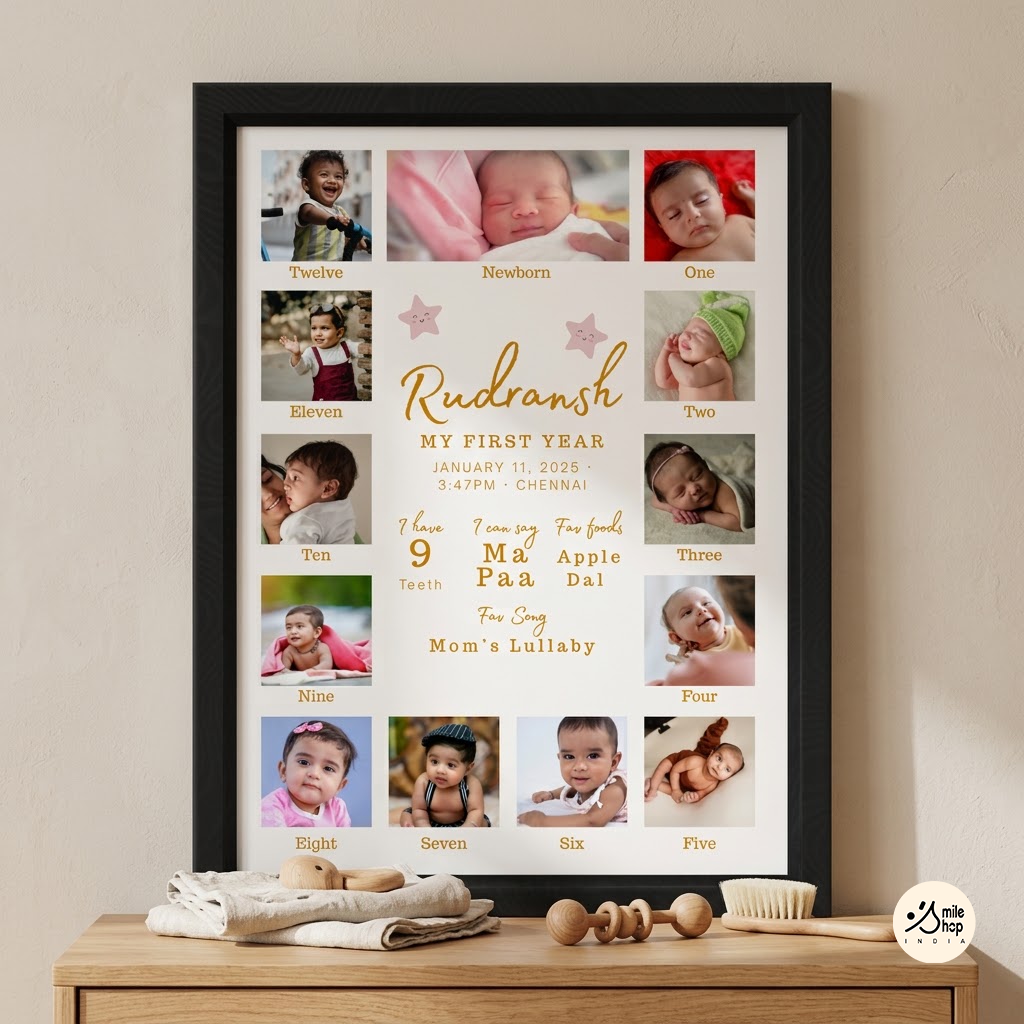 Baby First Year Milestone Frame | 12 Month Photo Collage | Personalised 1st Birthday Gift