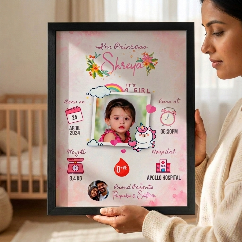Personalised Baby Birth Details Photo Frame