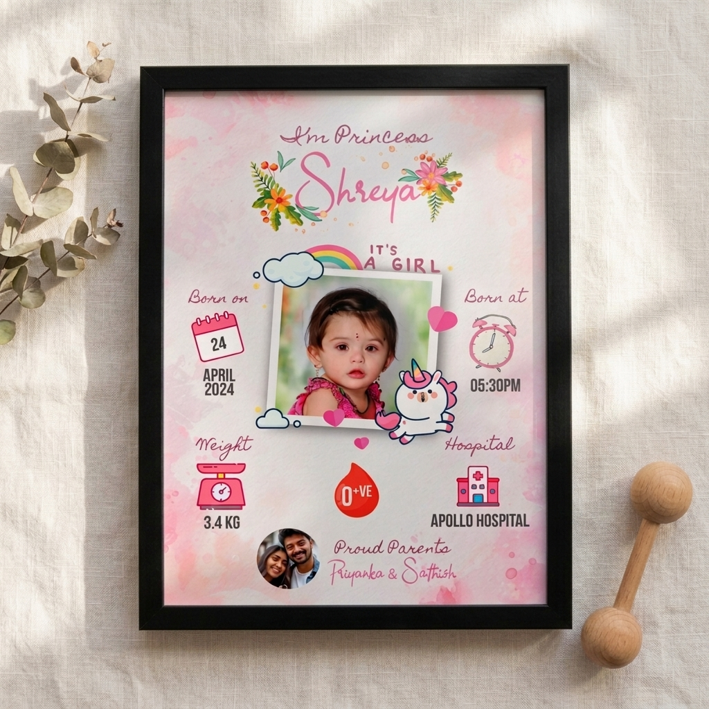 Personalised Baby Birth Details Photo Frame