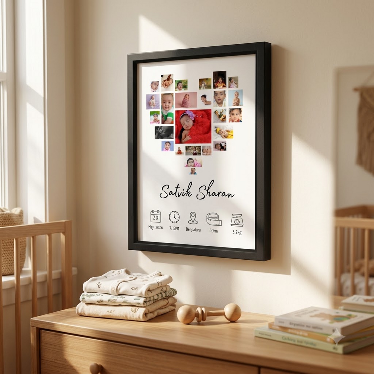 Baby Heart Photo Collage Frame | Personalised Birth Stats Keepsake